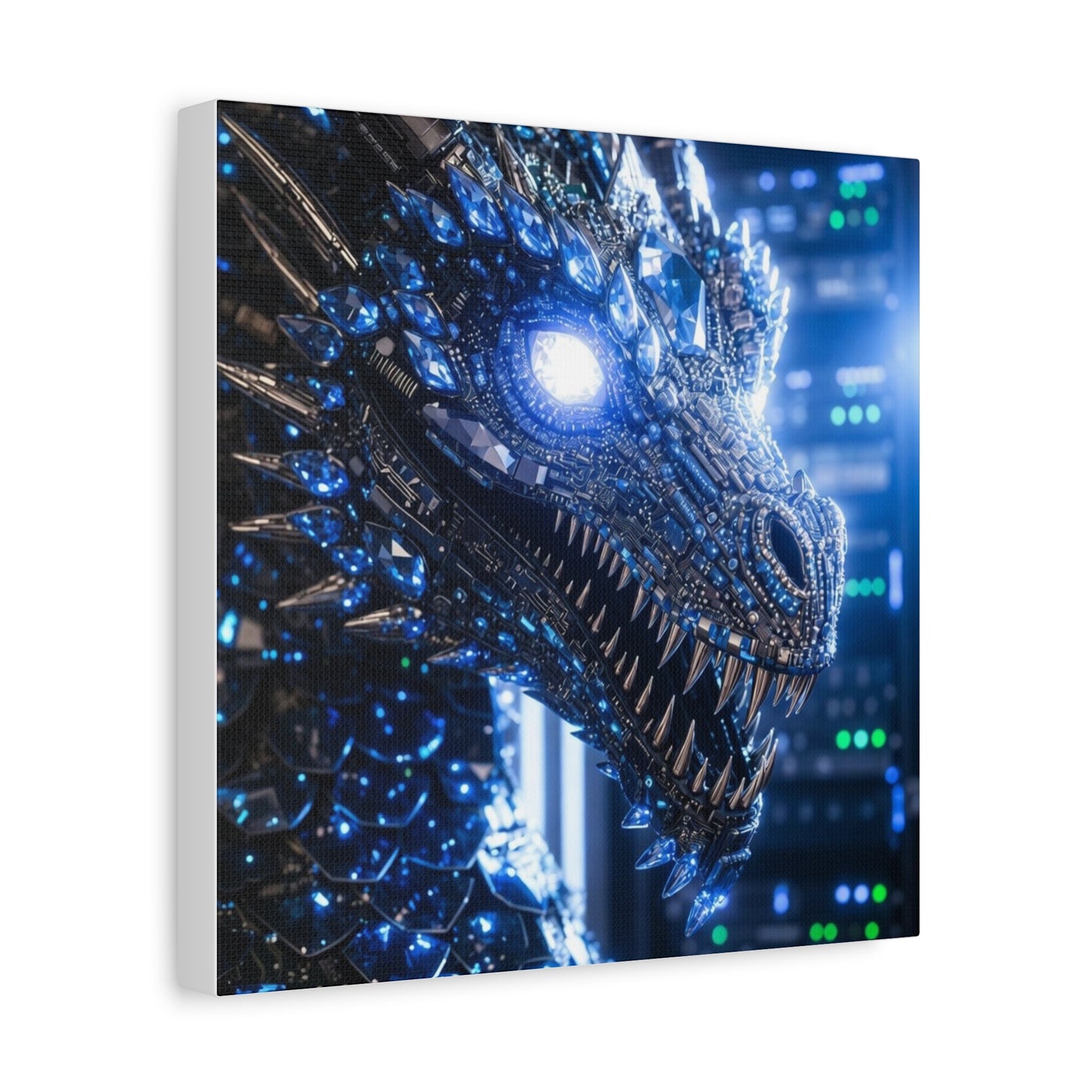 Cyber Dragon Canvas Print — Futuristic Metallic Dragon Wall Art