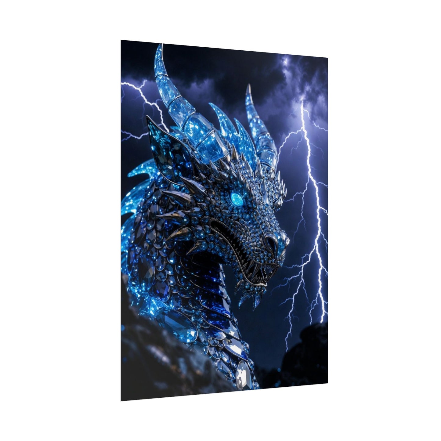 Blue Lightning Dragon Poster — Fantasy Wall Art Rolled Poster