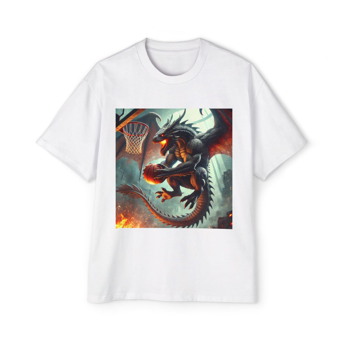 A Men's Fantasy Dragon Basketball Tee - Oversized Graphic Shirt, Streetwear Style, Casual Outfit, Gift for Him, Unique Art Tee
