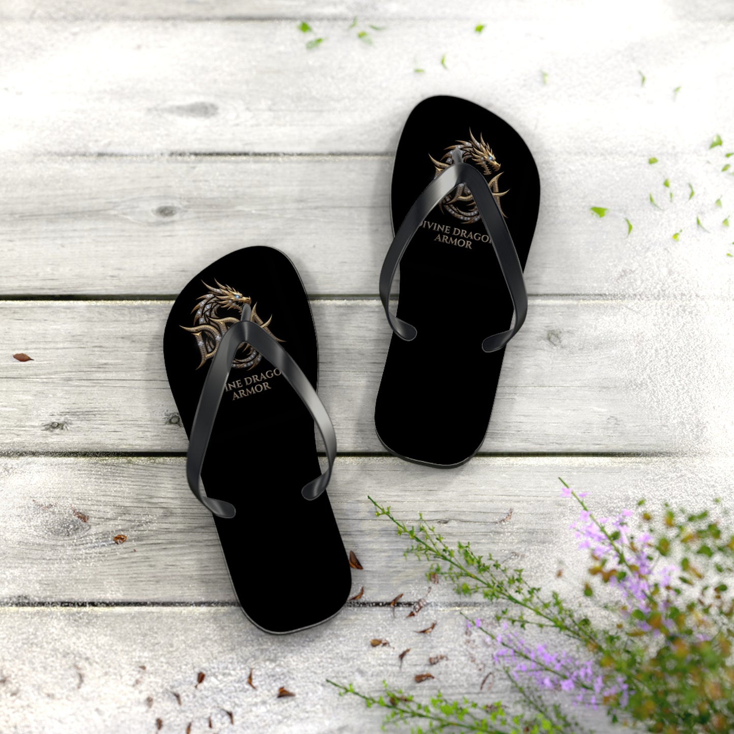 Dragon Armor Flip Flops – Black Fantasy Shield Beach Sandals