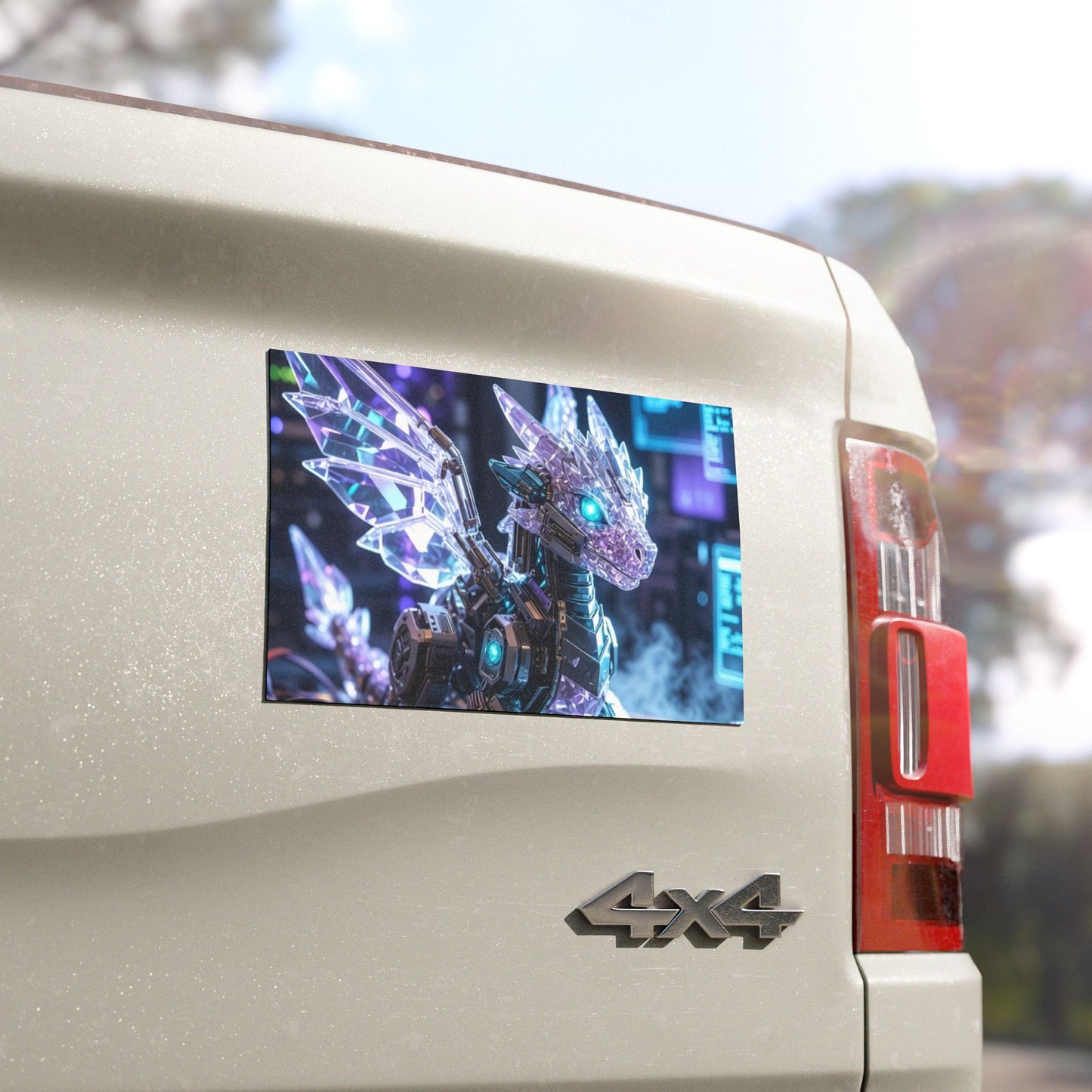 Crystal Cyber Dragon Car Magnet — Futuristic Neon Fantasy Vehicle Decal