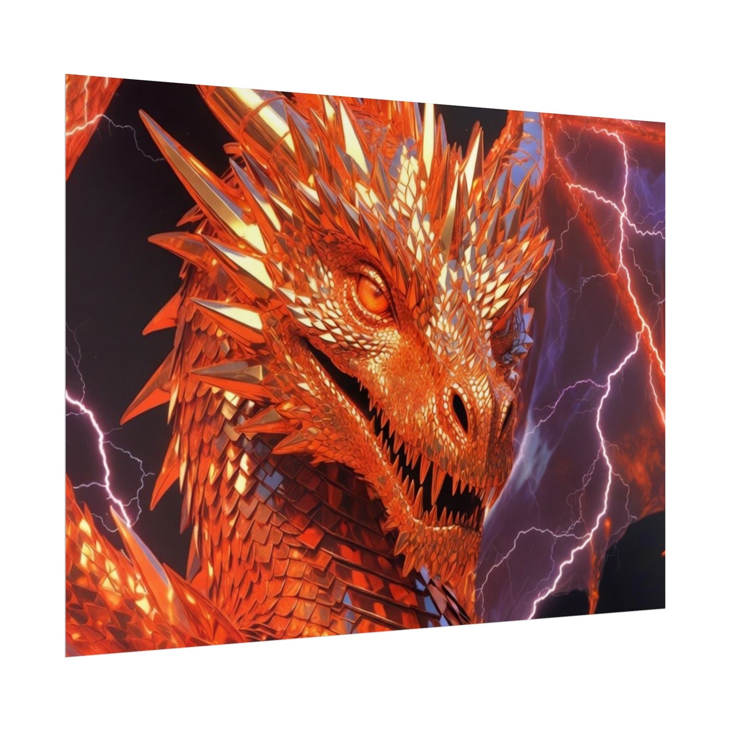 Orange Lightning Dragon Poster — Fantasy Wall Art for Gamers & Fans