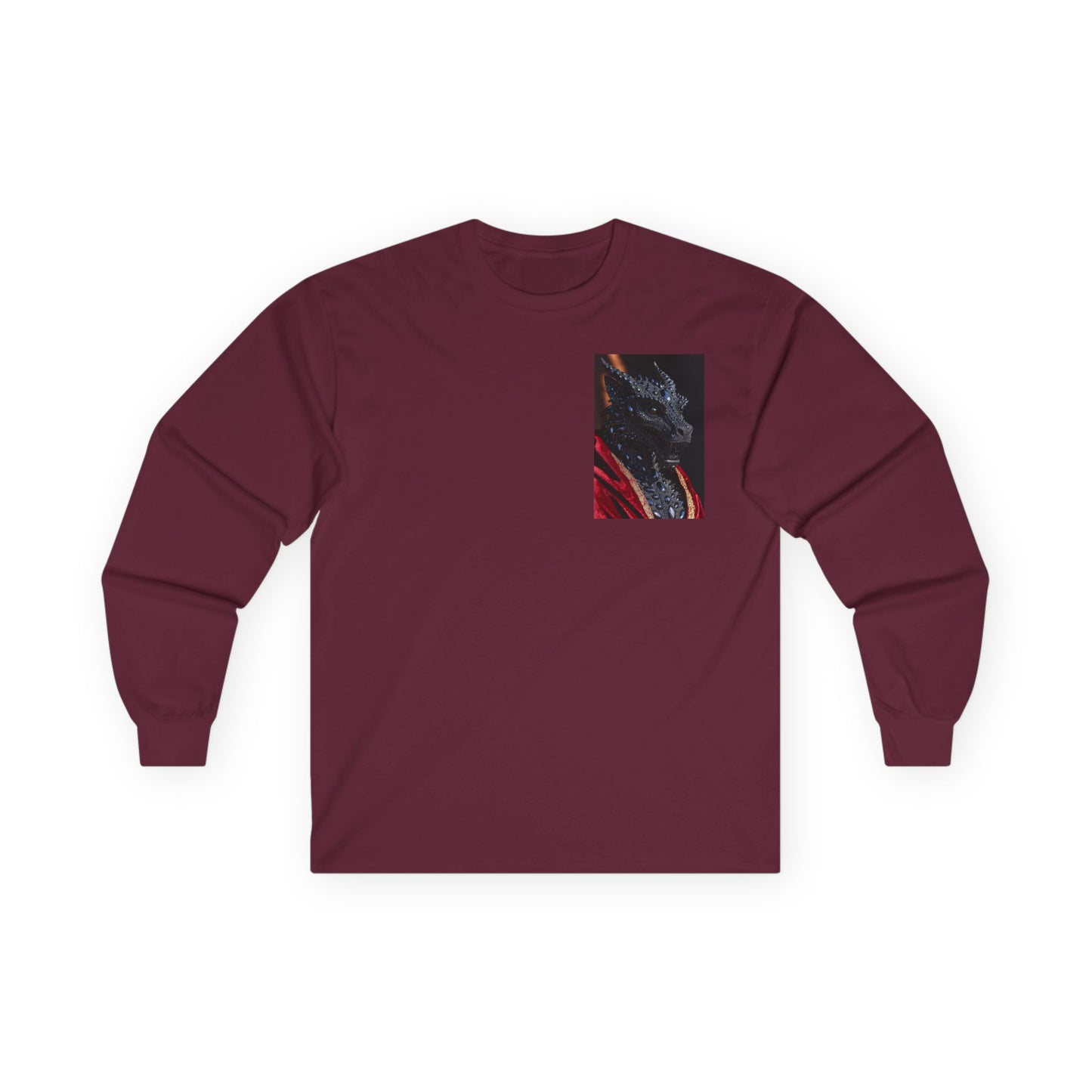 Long Sleeve Tee — Abstract Red & Black Dragon Marble Chest Print