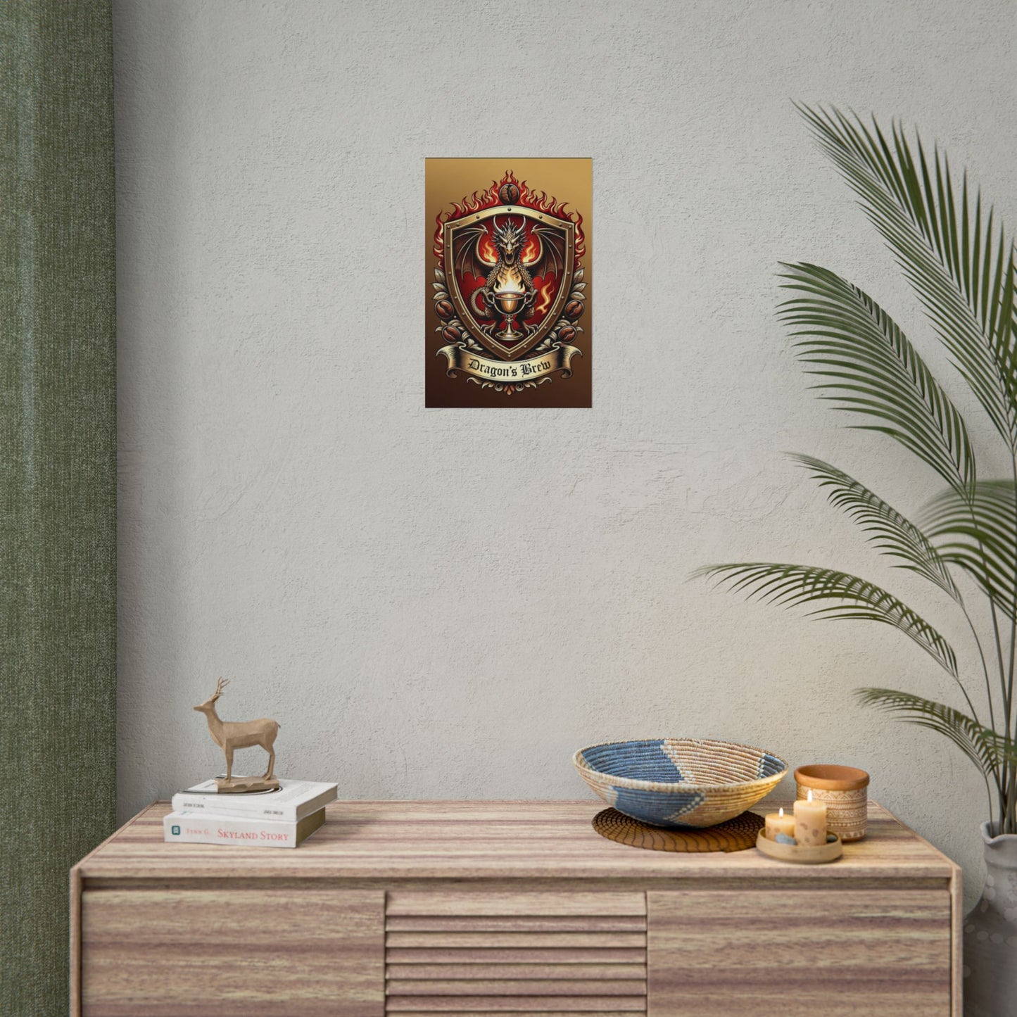 Dragon's Brew Poster — Fantasy Dragon Shield Artwork Rolled Poster