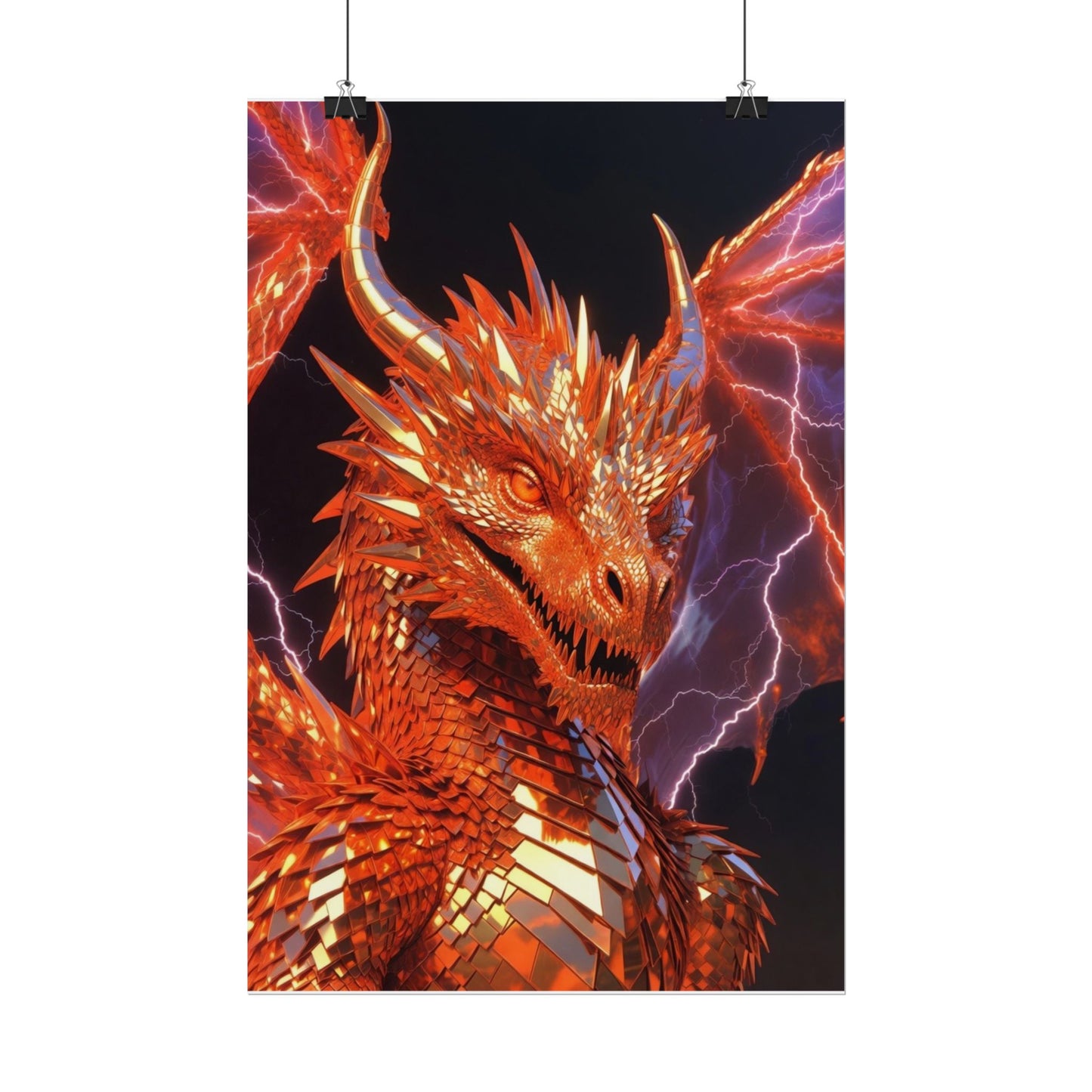 Orange Lightning Dragon Poster — Fantasy Wall Art for Gamers & Fans