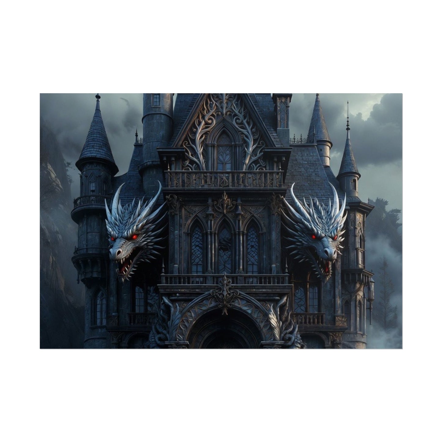 Gothic Dragon Castle Rolled Poster — Dark Fantasy Wall Art