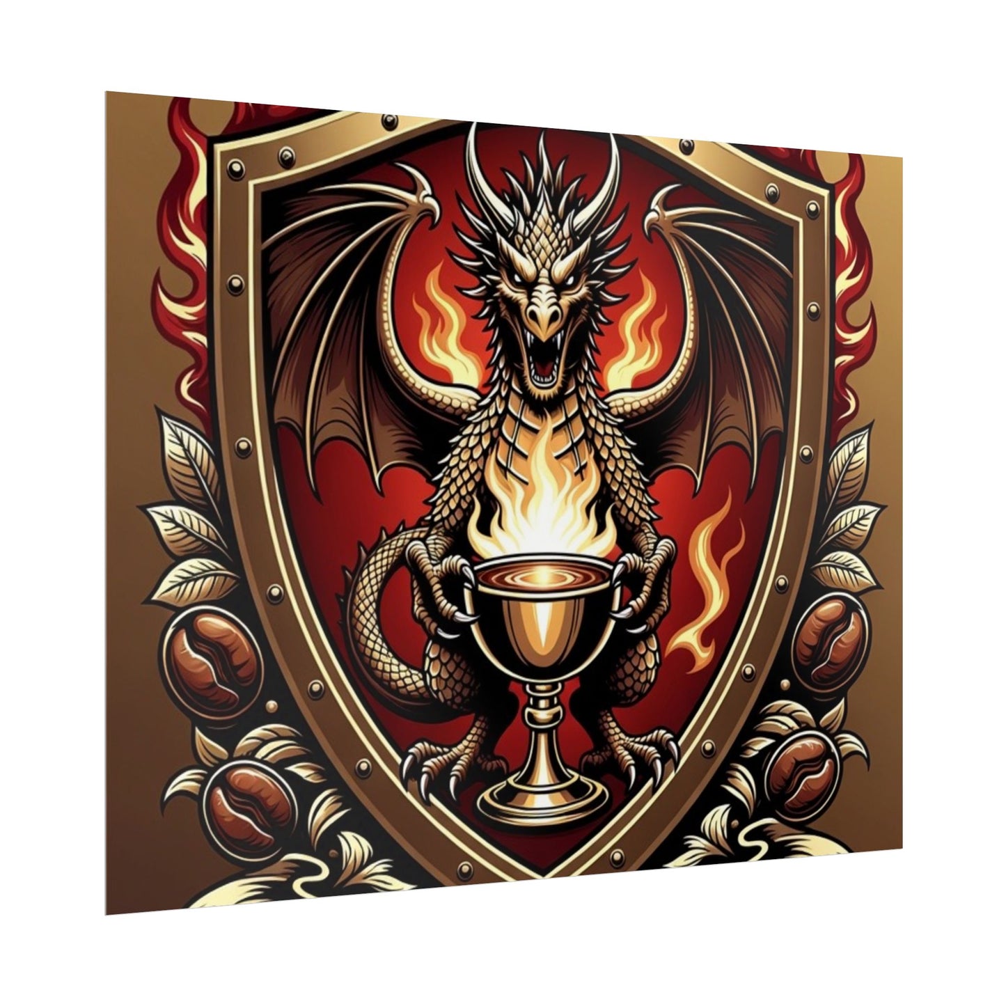 Dragon's Brew Poster — Fantasy Dragon Shield Artwork Rolled Poster