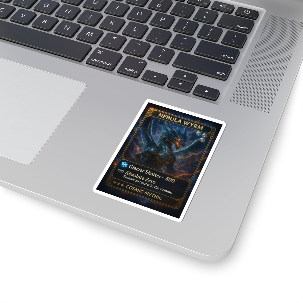 A Nebula Wyrm Trading Card Sticker – Cosmic Dragon Game Art Kiss-Cut Sticker