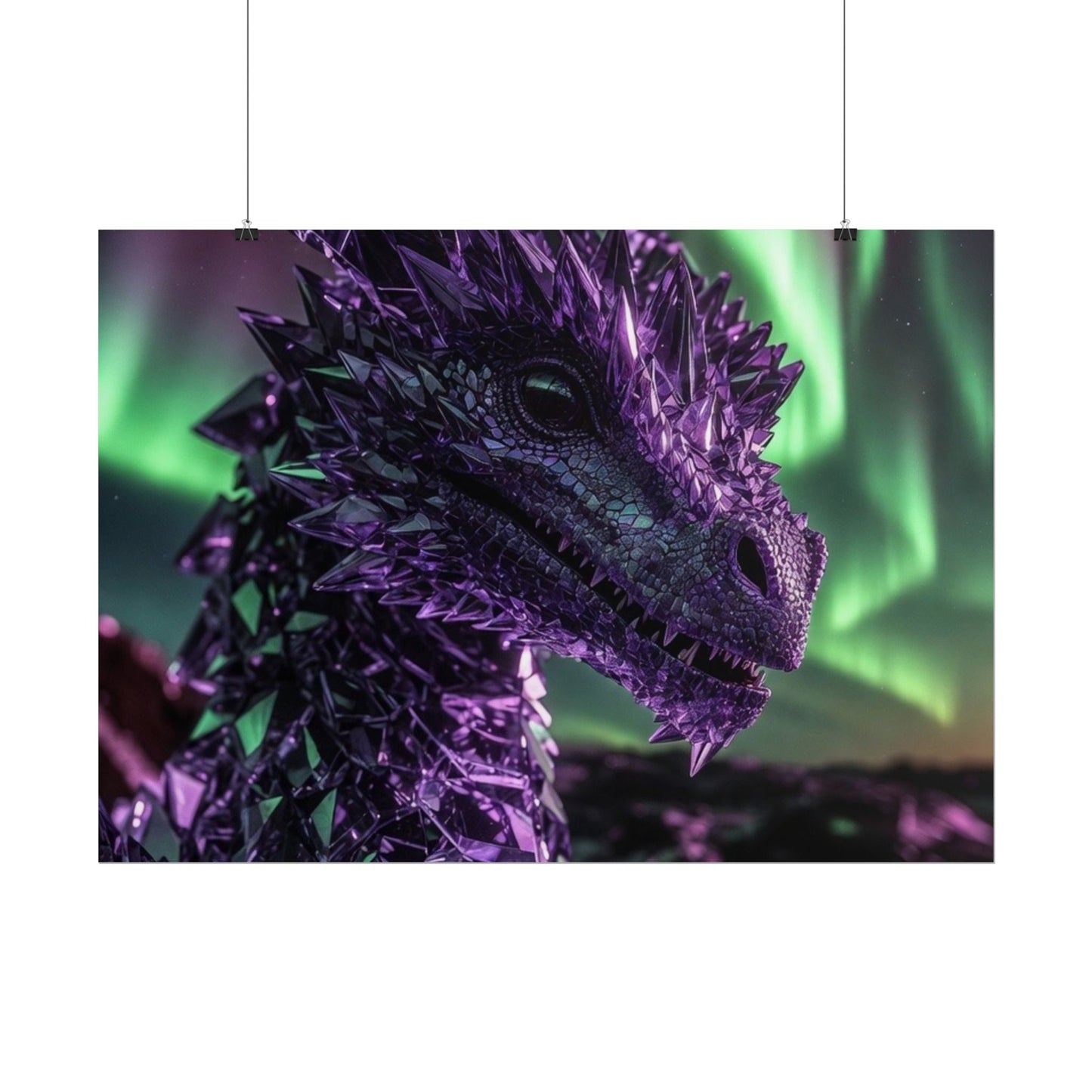 Aurora Dragon Rolled Poster — Purple Crystal Dragon Wall Art