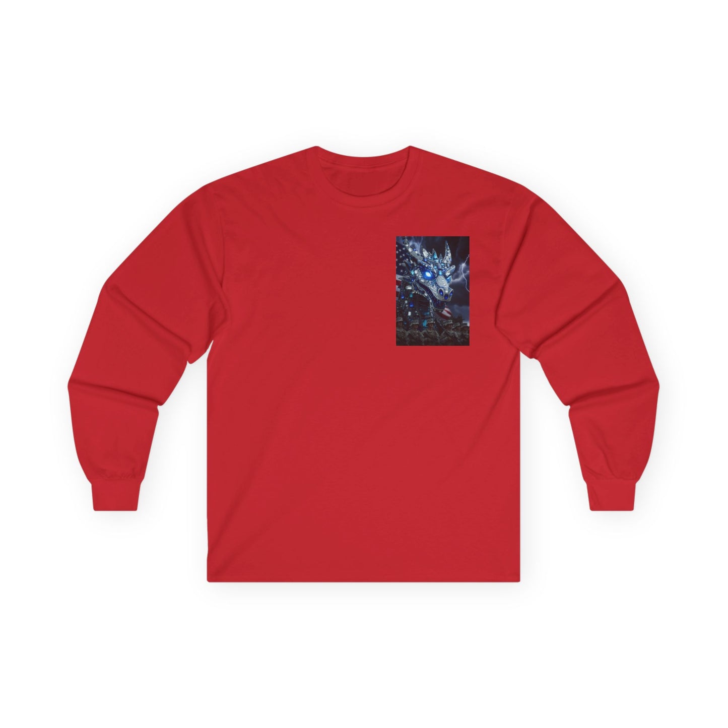 Mystic Blue Dragon Long Sleeve Tee — Night Forest Animal Graphic