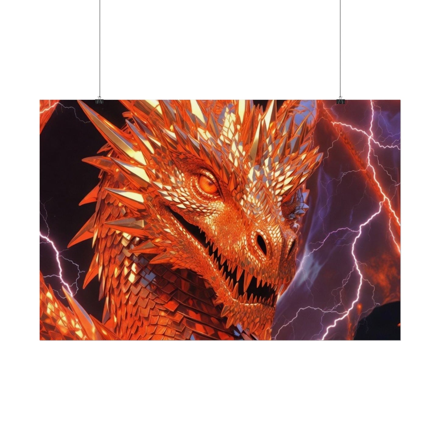 Orange Lightning Dragon Poster — Fantasy Wall Art for Gamers & Fans