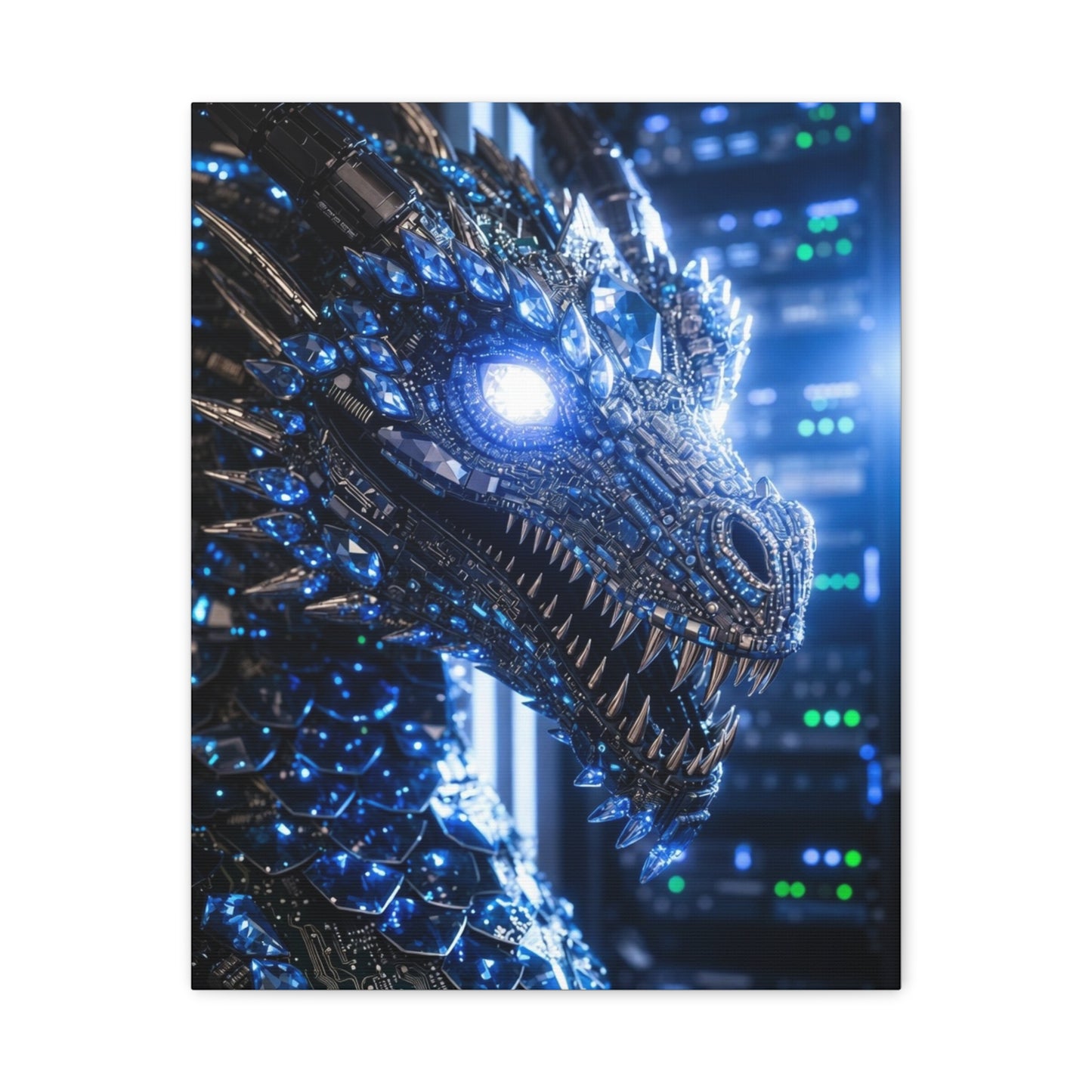 Cyber Dragon Canvas Print — Futuristic Metallic Dragon Wall Art