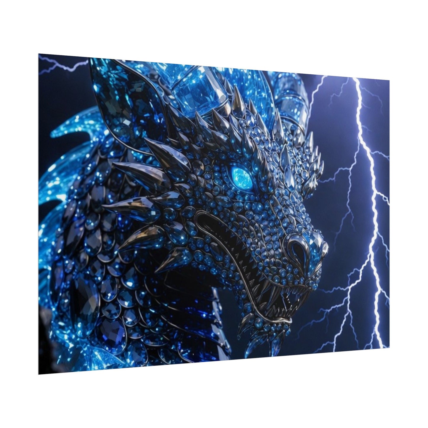 Blue Lightning Dragon Poster — Fantasy Wall Art Rolled Poster