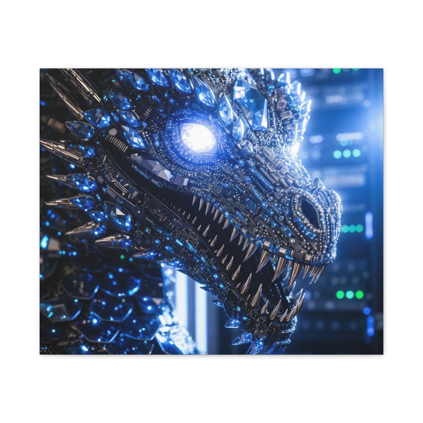 Cyber Dragon Canvas Print — Futuristic Metallic Dragon Wall Art