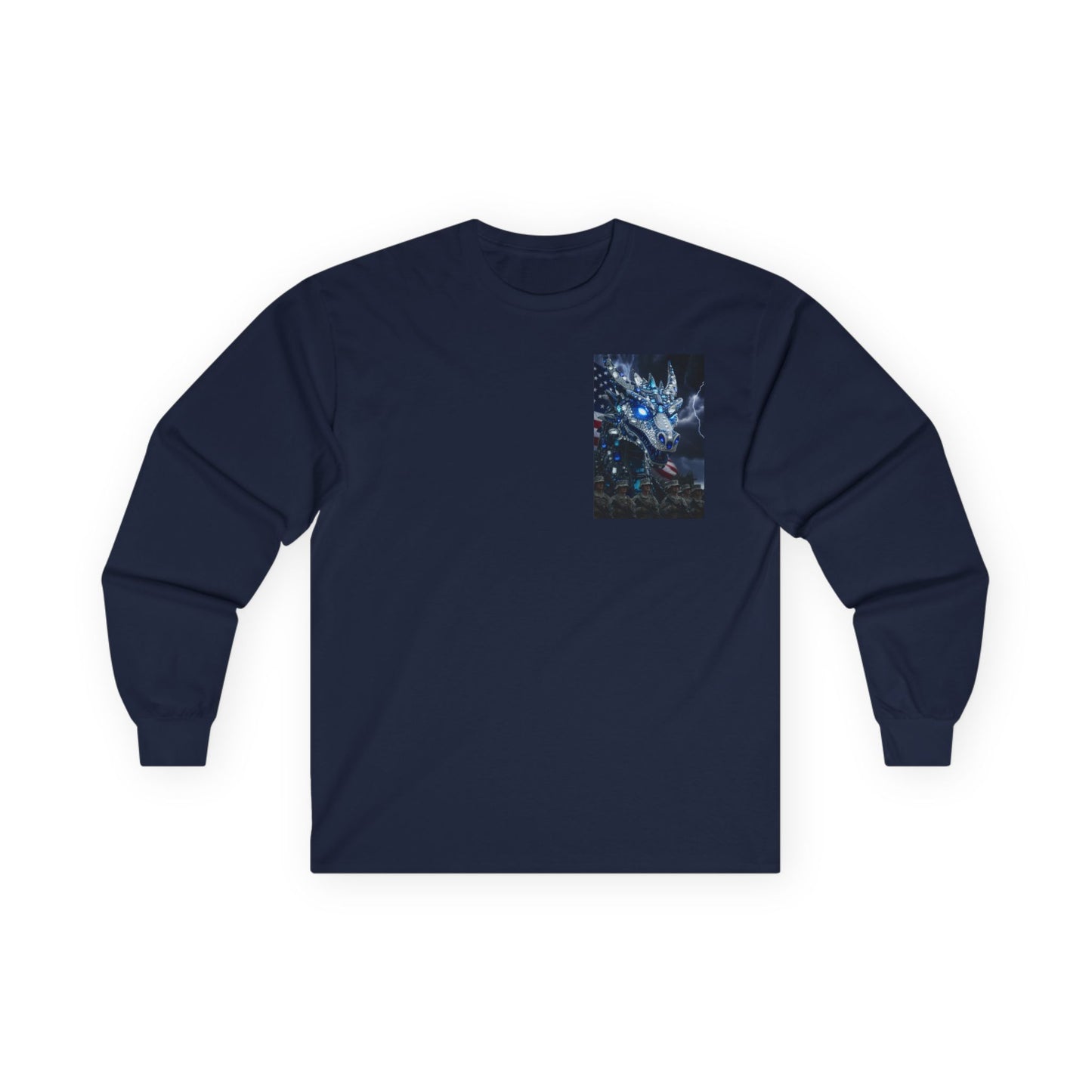 Mystic Blue Dragon Long Sleeve Tee — Night Forest Animal Graphic