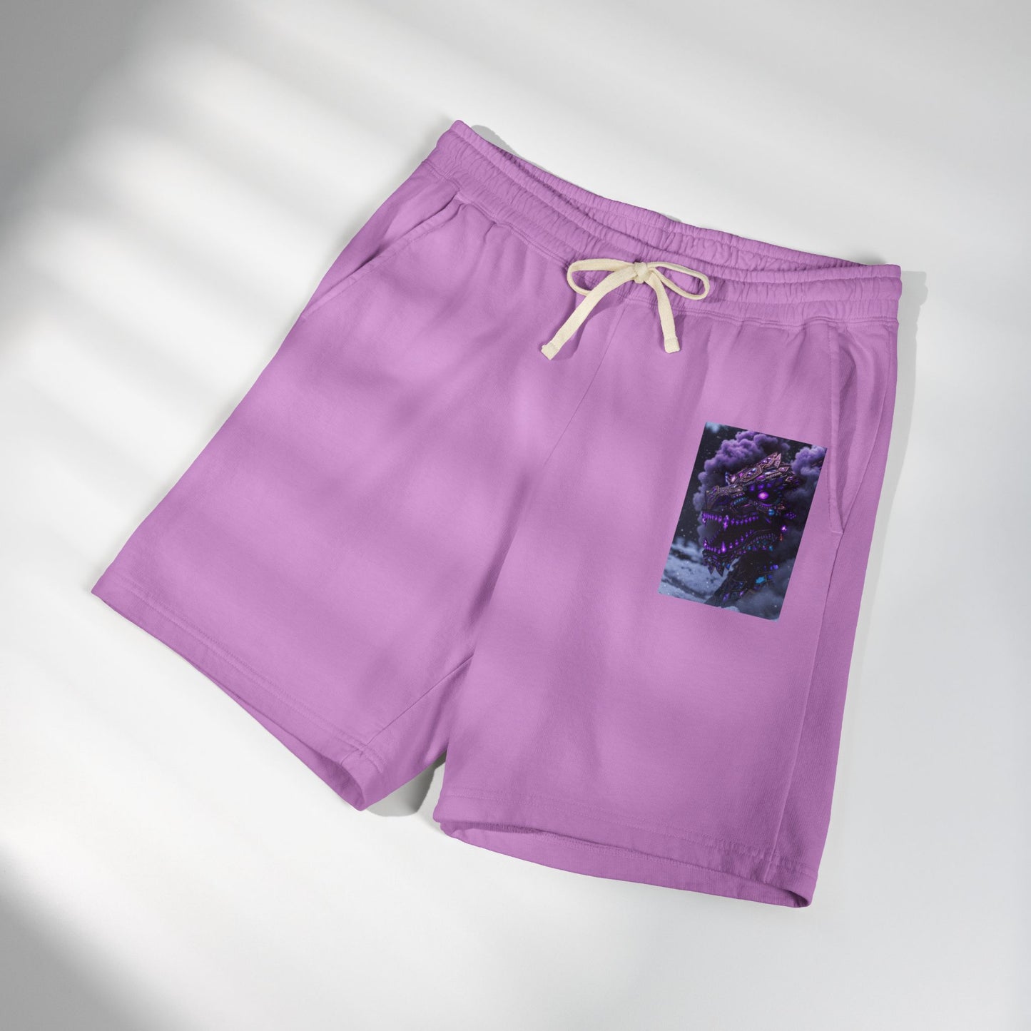 Lightweight Fleece Sweat Shorts with Purple Floral Pocket Print