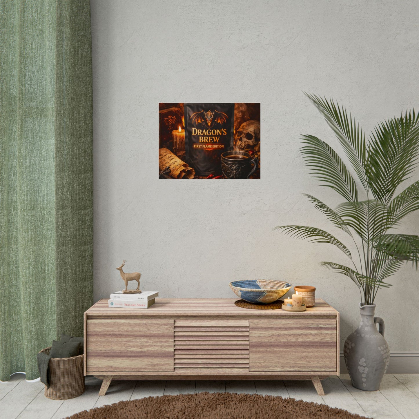 Rolled Poster — "Dragon's Brew: First Flame Edition" Fantasy Coffee Art Print