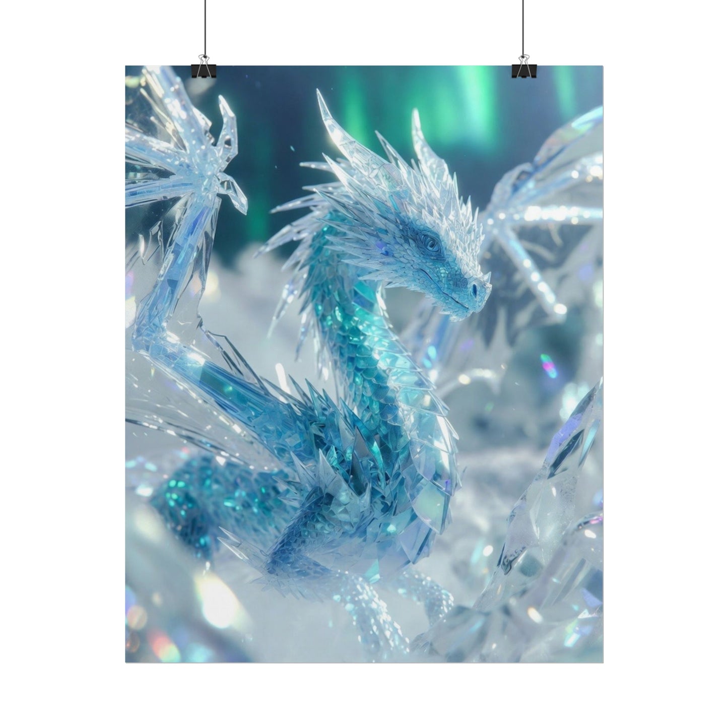 Ice Crystal Dragon Poster — Fantasy Aurora Wall Art (Rolled Poster)