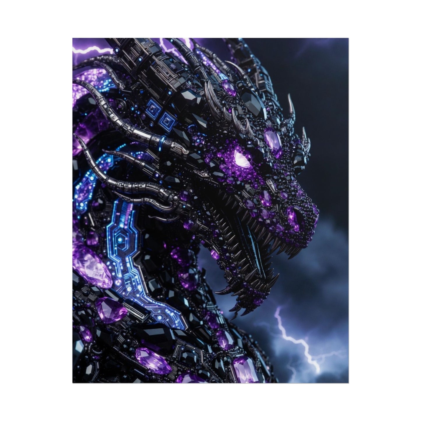 Rolled Poster — Cyberpunk Dragon Storm Art Print