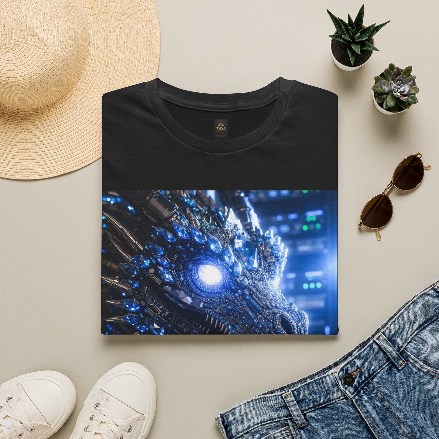 A Cyber Dragon Graphic T-Shirt — Futuristic Neon Dragon Design
