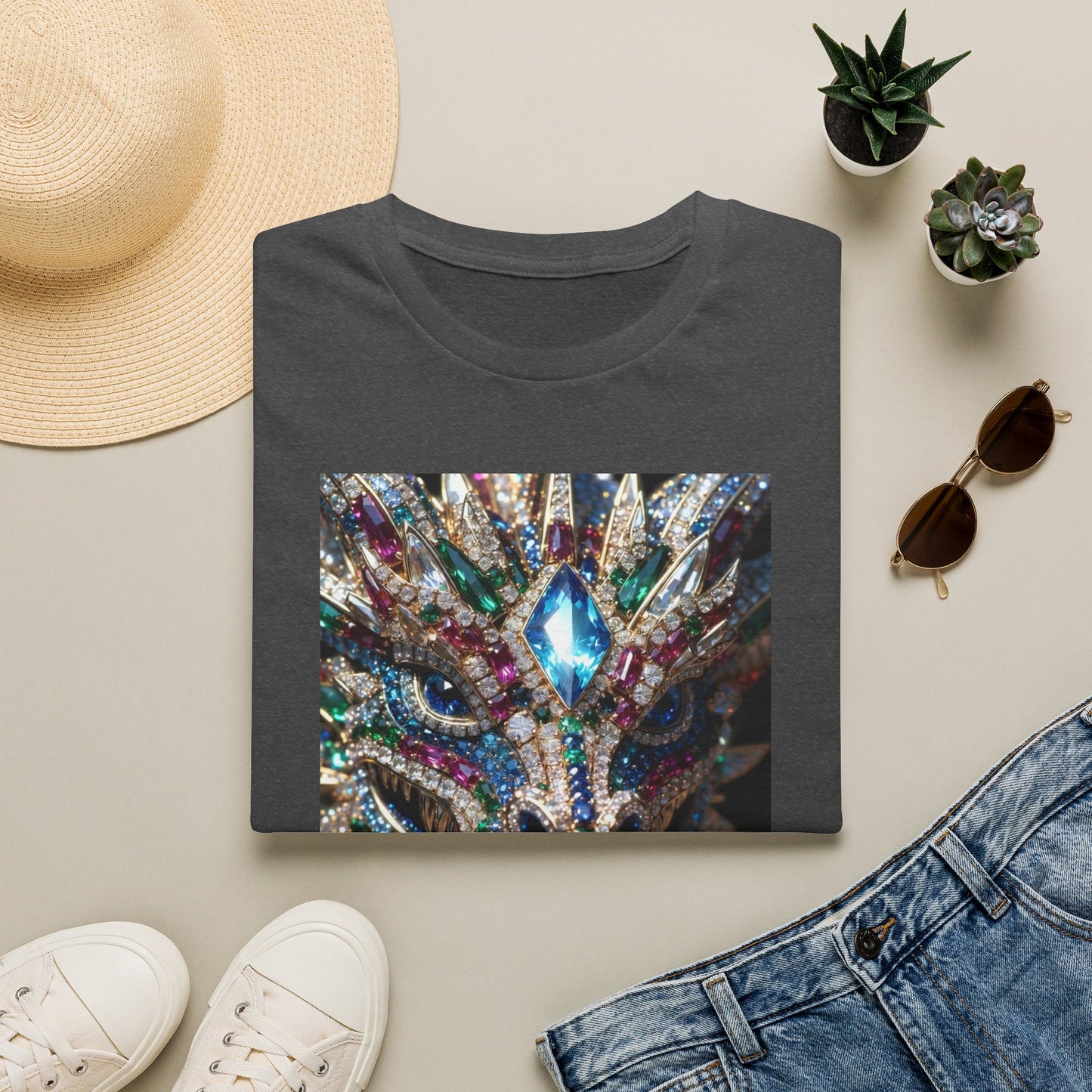 # 1 Dragon selling Gemstone Mask T-Shirt — Jewel-Encrusted Festival Tee