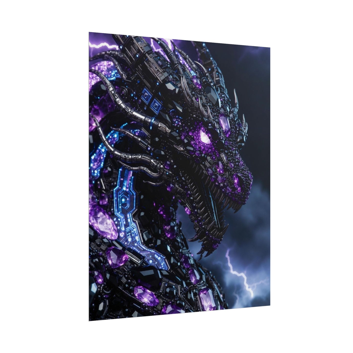 Rolled Poster — Cyberpunk Dragon Storm Art Print