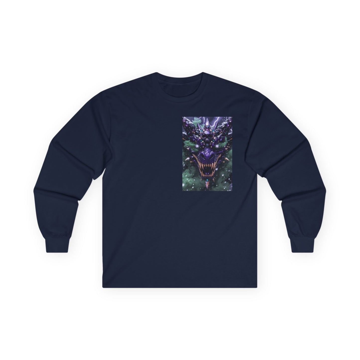 Dragon Skull Face Long Sleeve Tee — Dark Fantasy Chest Graphic