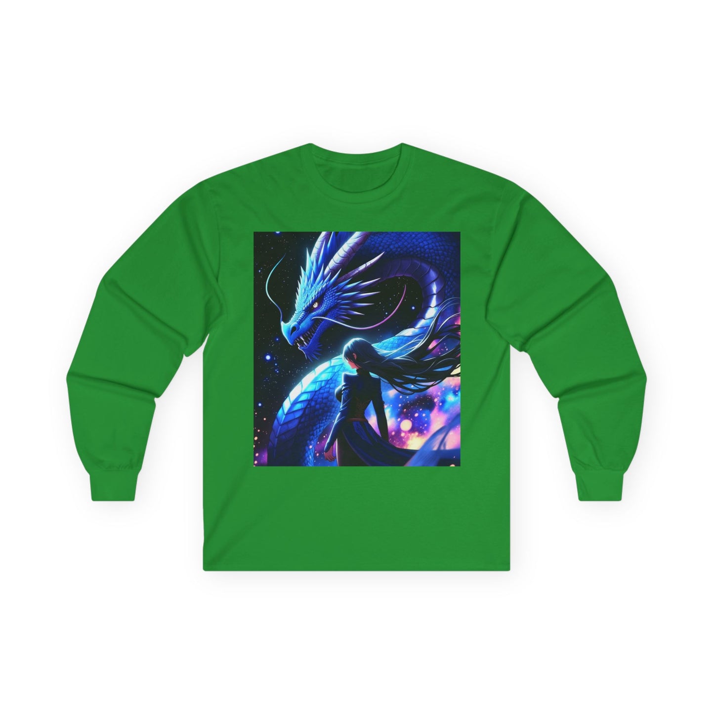 Dragon Spirit Long Sleeve Tee — Mystical Blue Anime Silhouette