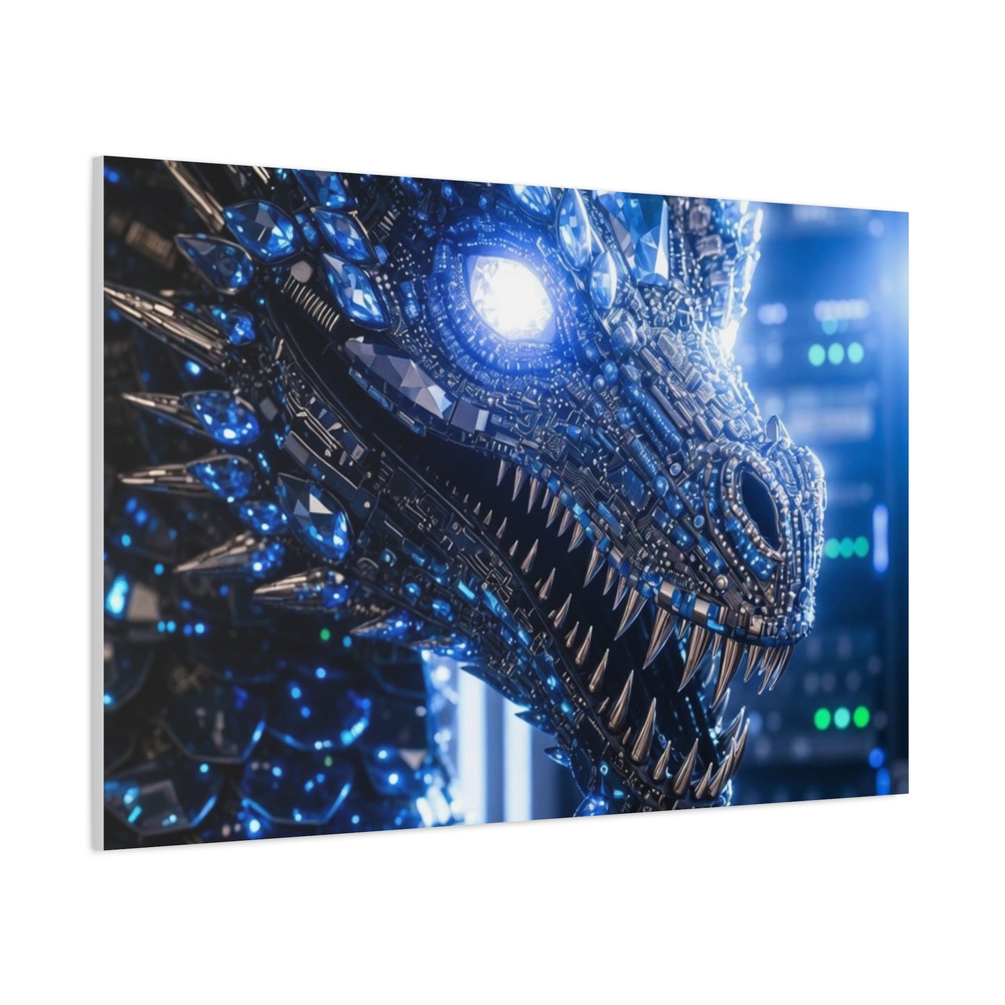 Cyber Dragon Canvas Print — Futuristic Metallic Dragon Wall Art