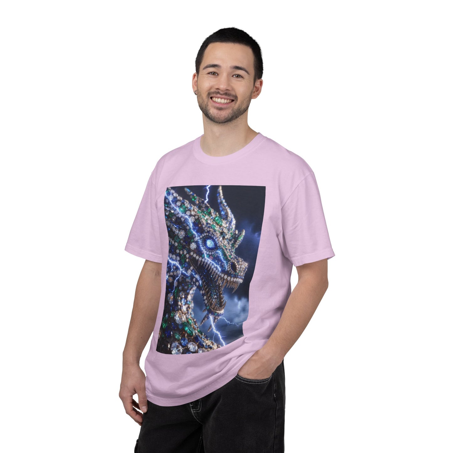Dragon Lightning Graphic T-Shirt — Jewel-Studded Dragon Design