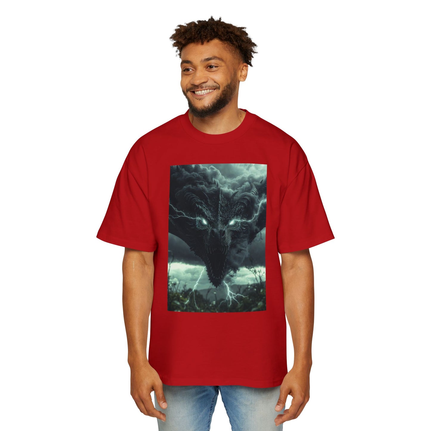 Storm Dragon Graphic Tee — Dark Fantasy Oversized Men's T-Shirt