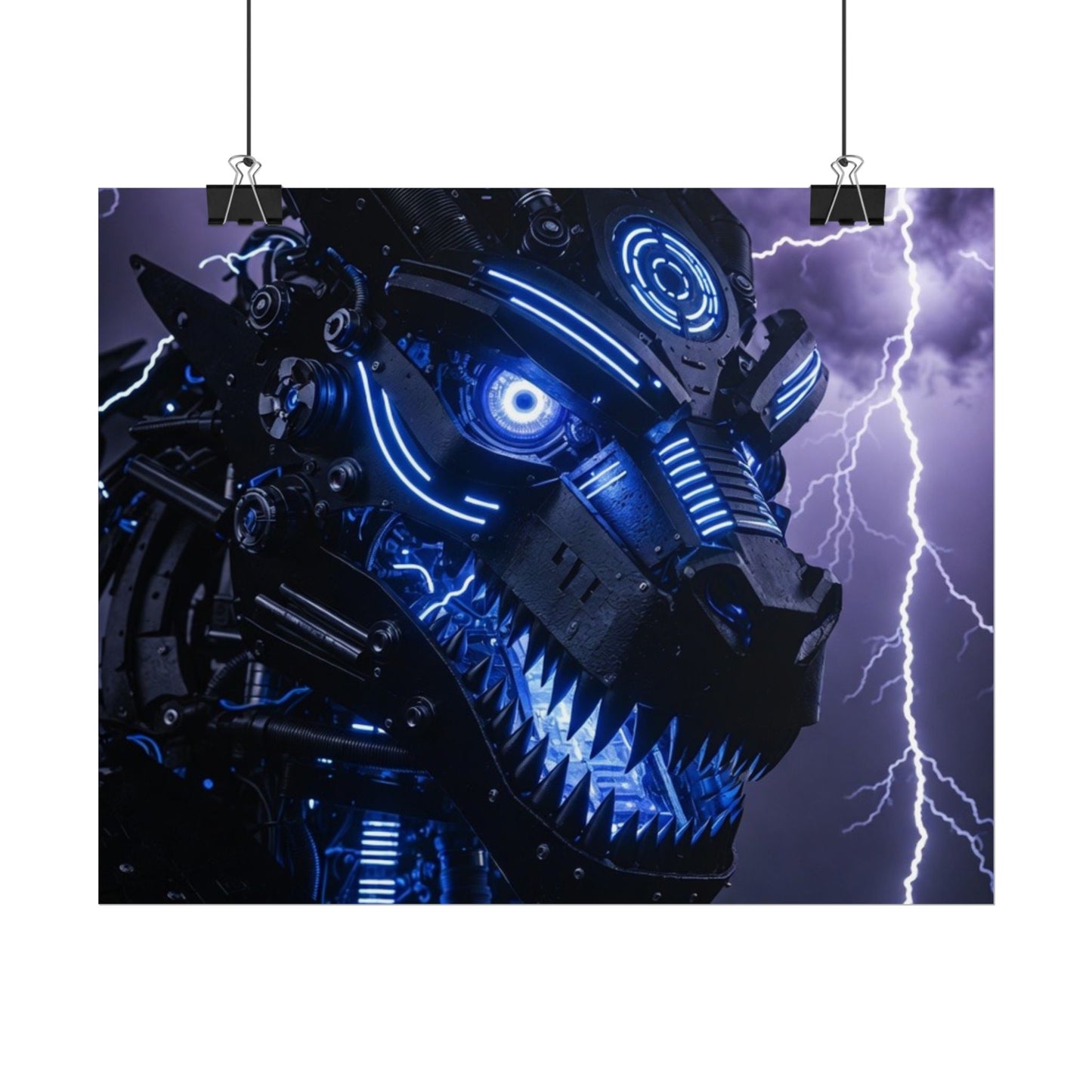 CyberDragon Storm Poster — Futuristic Mech Wolf Art Print (Rolled Poster)