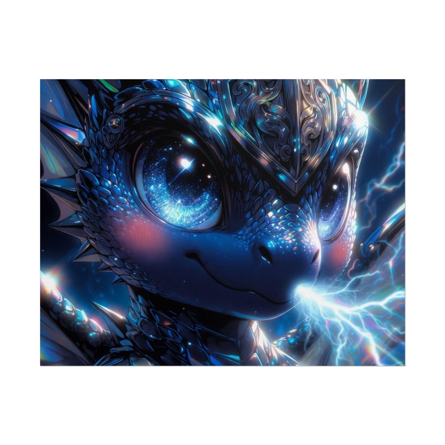 Shiny Blue Dragon Rolled Poster — Cute Electric Fantasy Wall Art