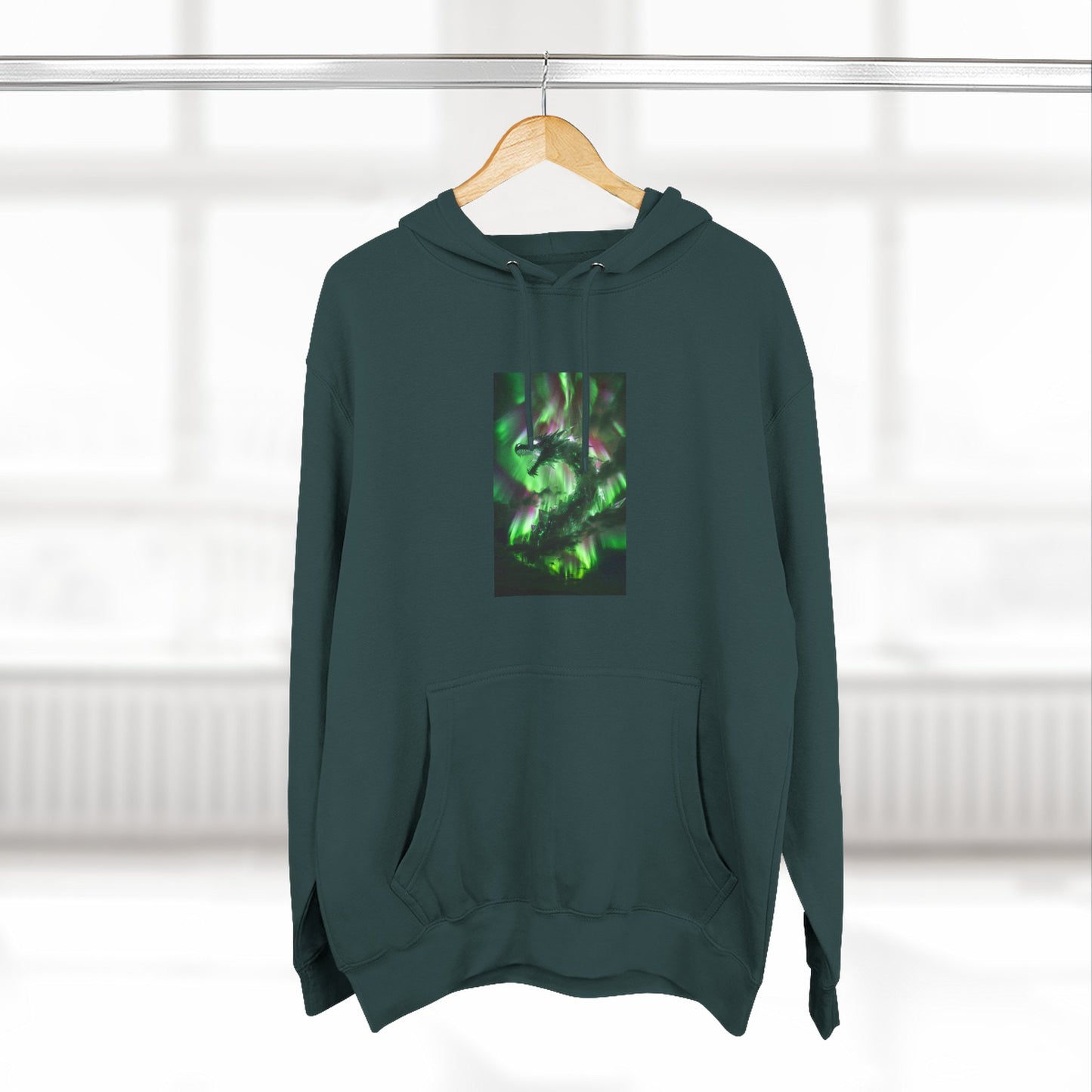 Green Nebula Abstract Hoodie — Aurora Swirl Fleece Pullover