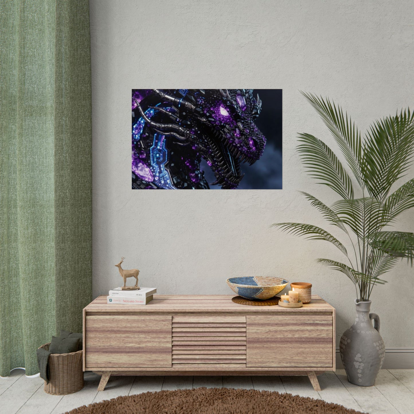 Rolled Poster — Cyberpunk Dragon Storm Art Print