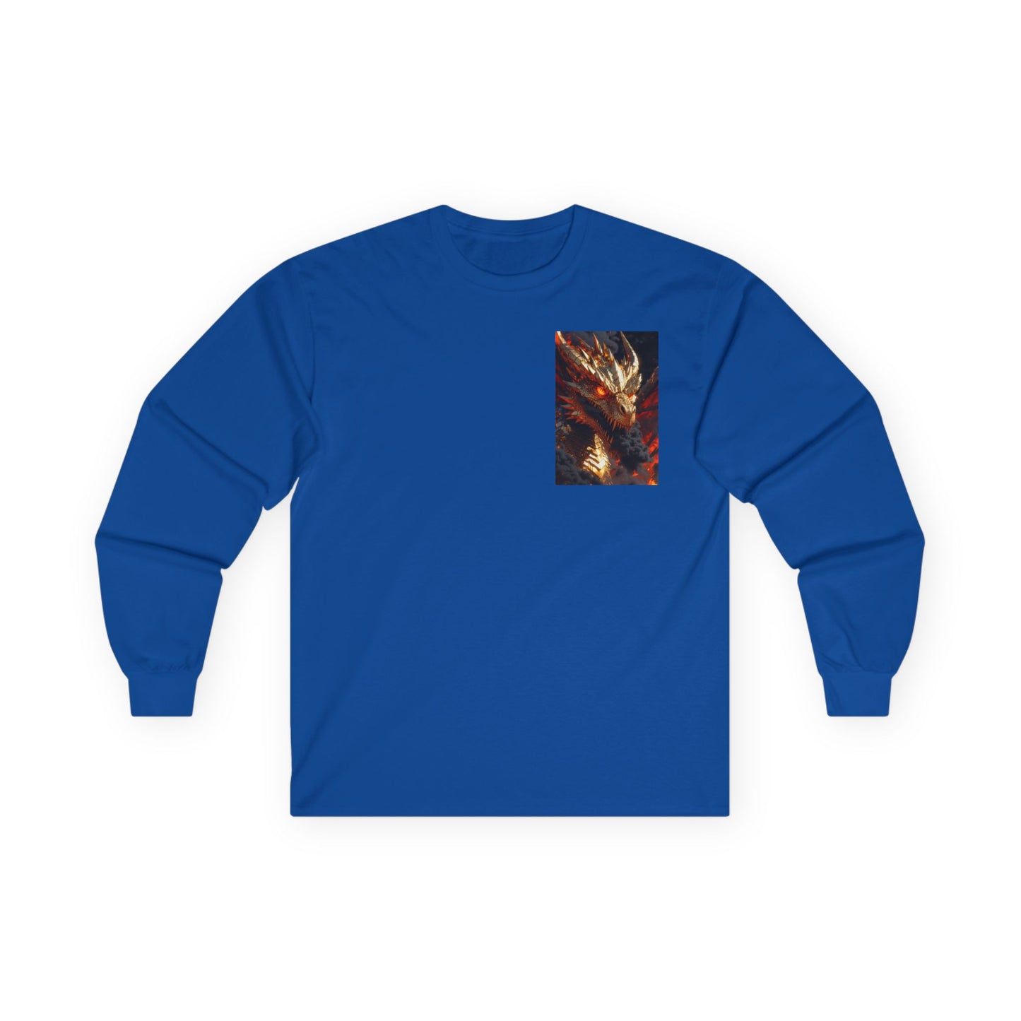 Dragon Flame Chest Graphic Long Sleeve Tee — Fiery Fantasy Shirt