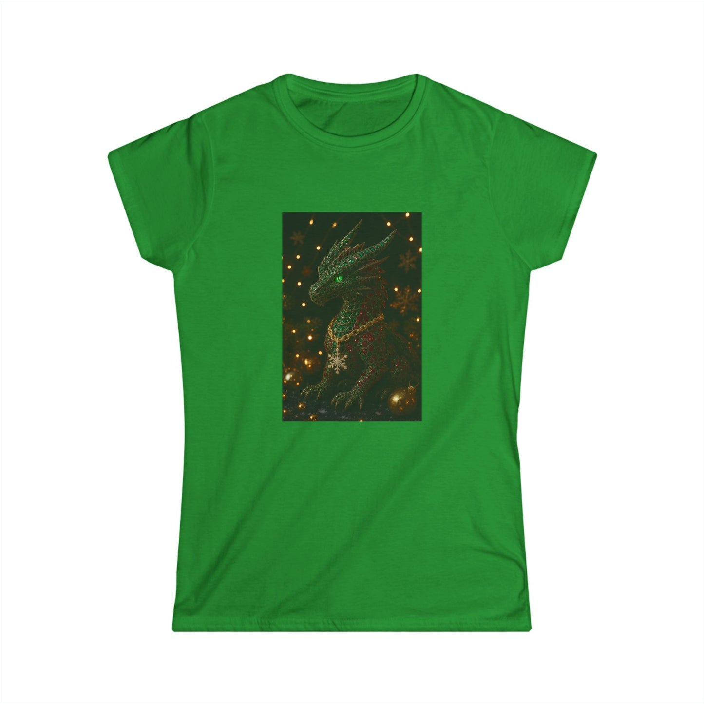 Christmas Women’s Tee — Emerald Dragon & Stars Graphic Shirt