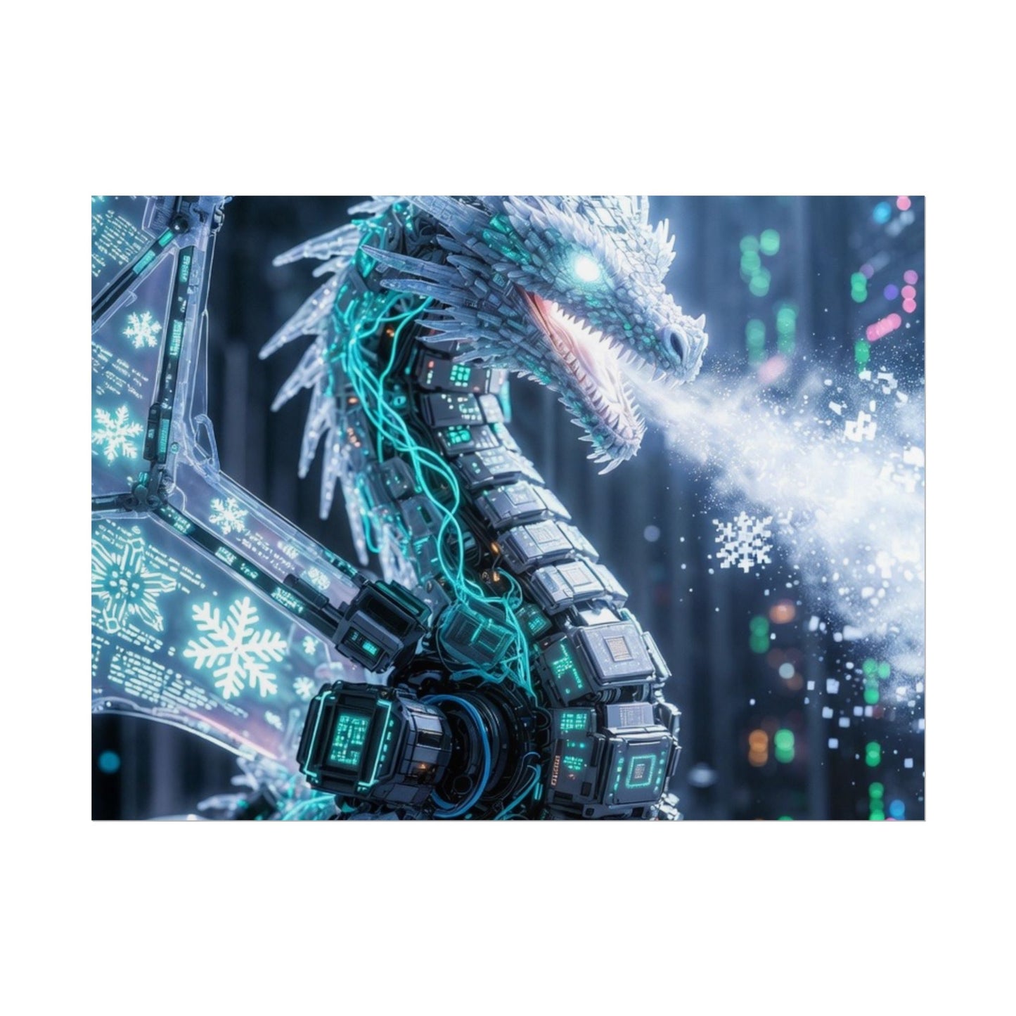 Rolled Poster — Cyber Ice Dragon Fantasy Art Print