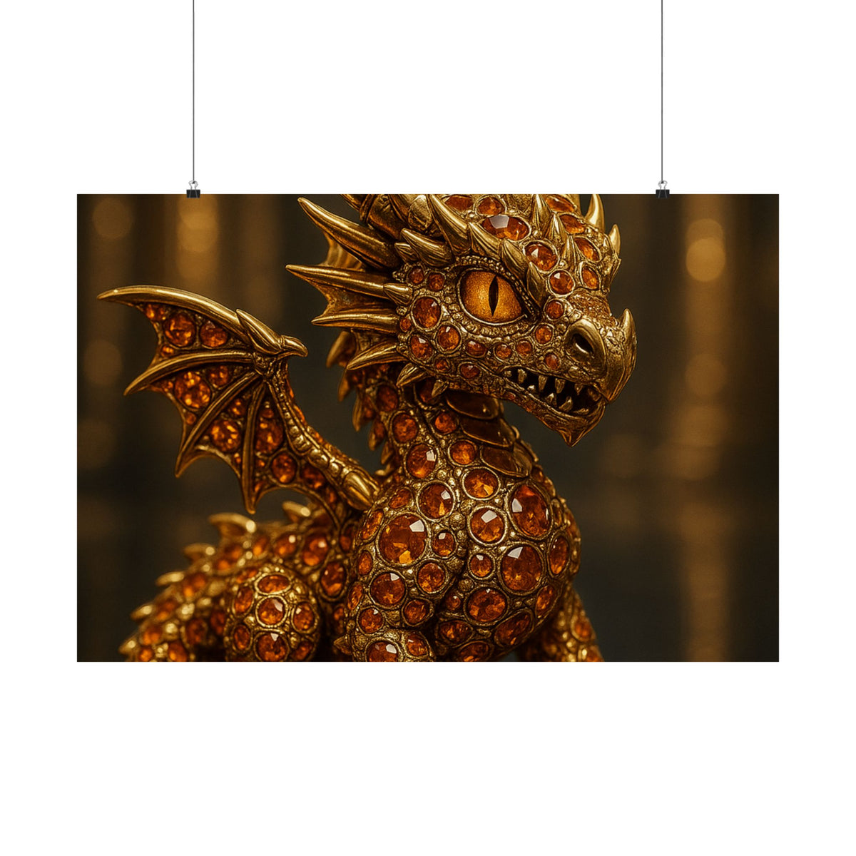 A Golden Orange Dragon Art Print, Satin Poster, Dragon Wall Art, Fantasy Decor, Gift for Gamers, Dragon Lover's Decoration