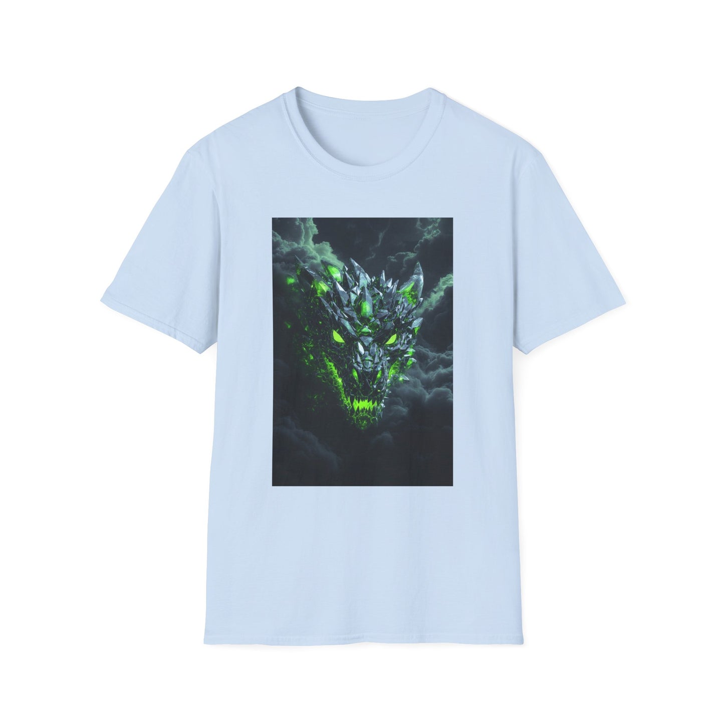 Dragon Skull T‑Shirt — Neon Green Crystal Wyvern Graphic Tee