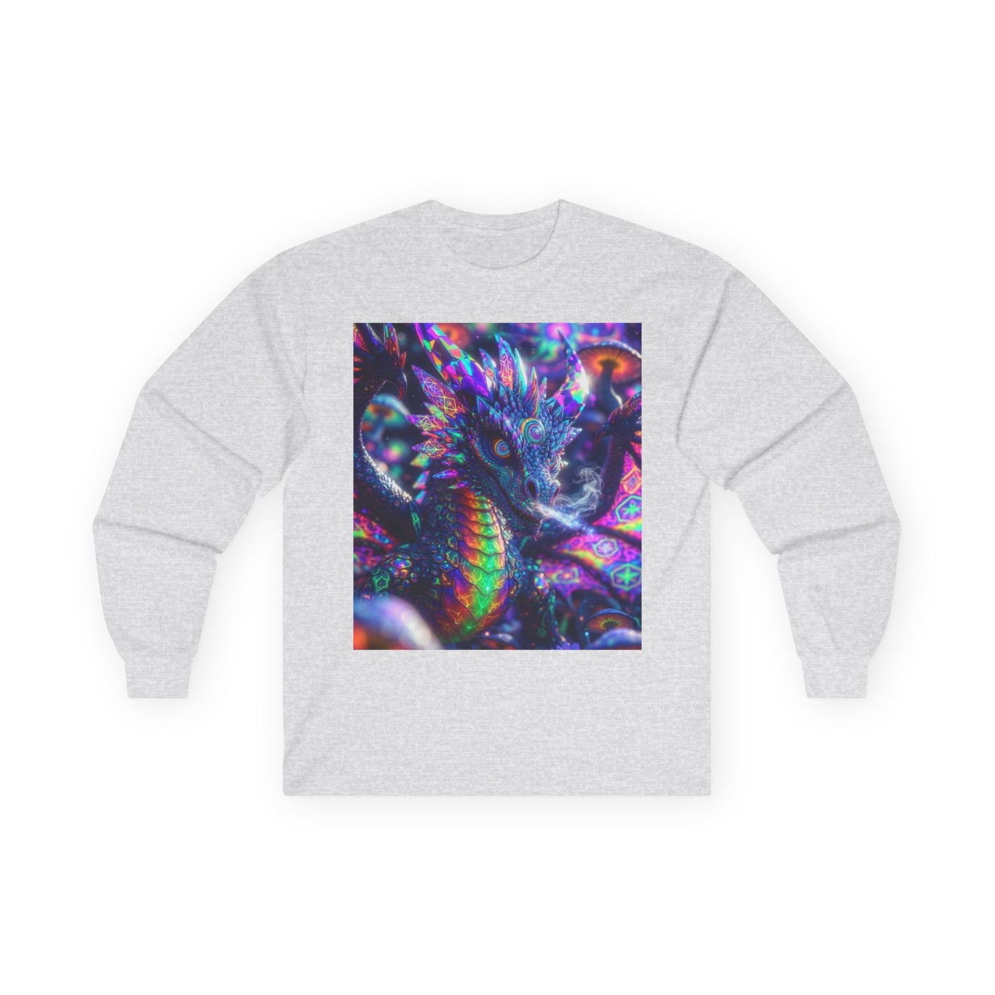 Psychedelic Dragon Long Sleeve Tee — Neon Fantasy Dragon Graphic
