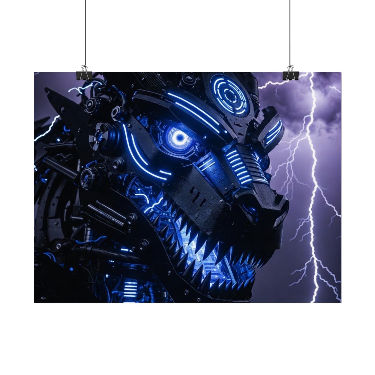 CyberDragon Storm Poster — Futuristic Mech Wolf Art Print (Rolled Poster)