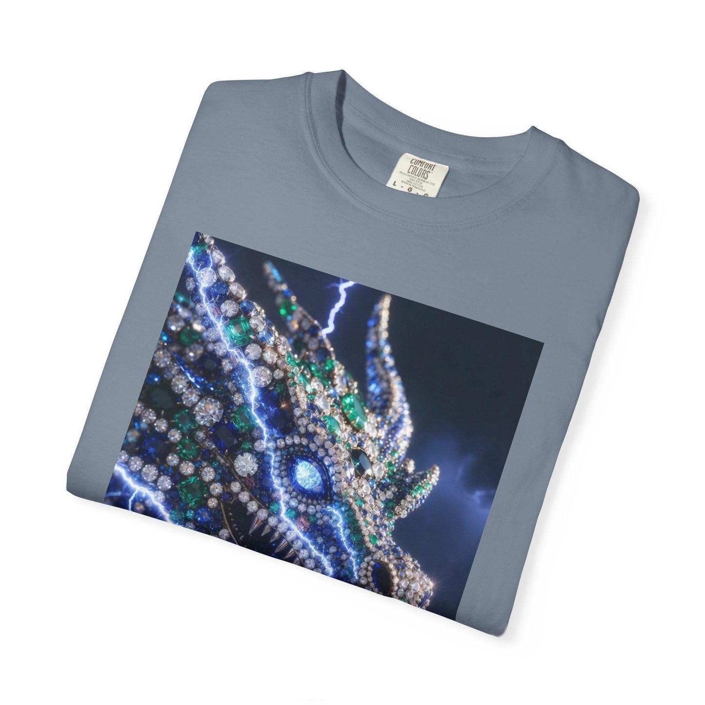 Dragon Lightning Graphic T-Shirt — Jewel-Studded Dragon Design