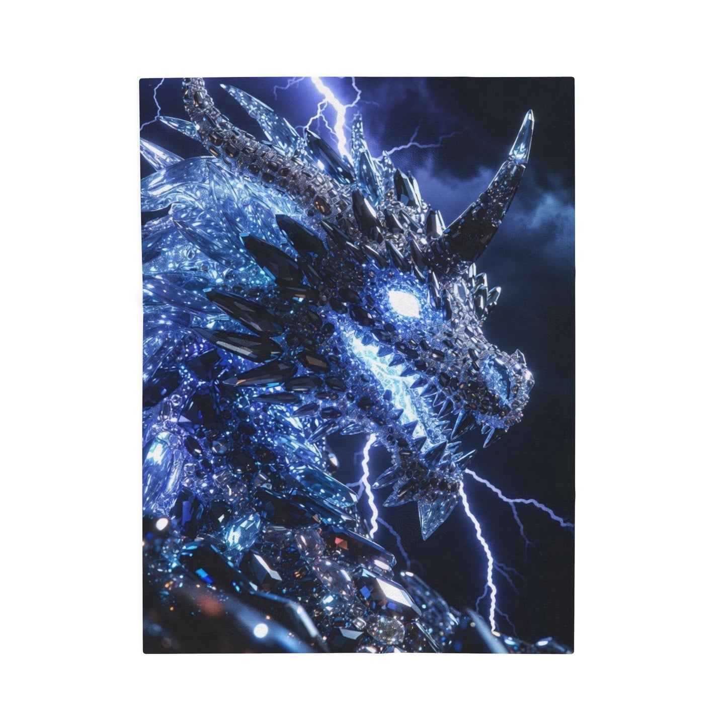 Dragon Lightning Velveteen Plush Blanket — Blue Crystal Dragon Throw for Fantasy Fans