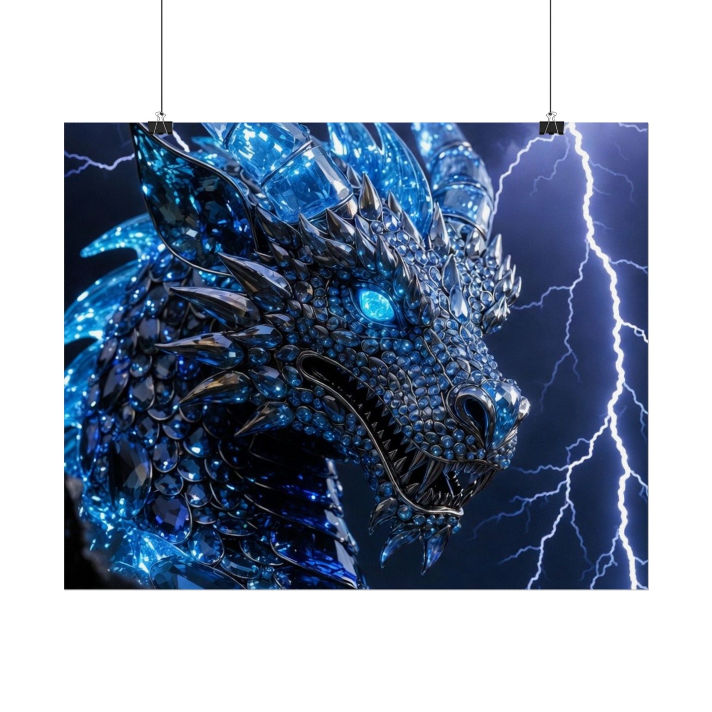 Blue Lightning Dragon Poster — Fantasy Wall Art Rolled Poster