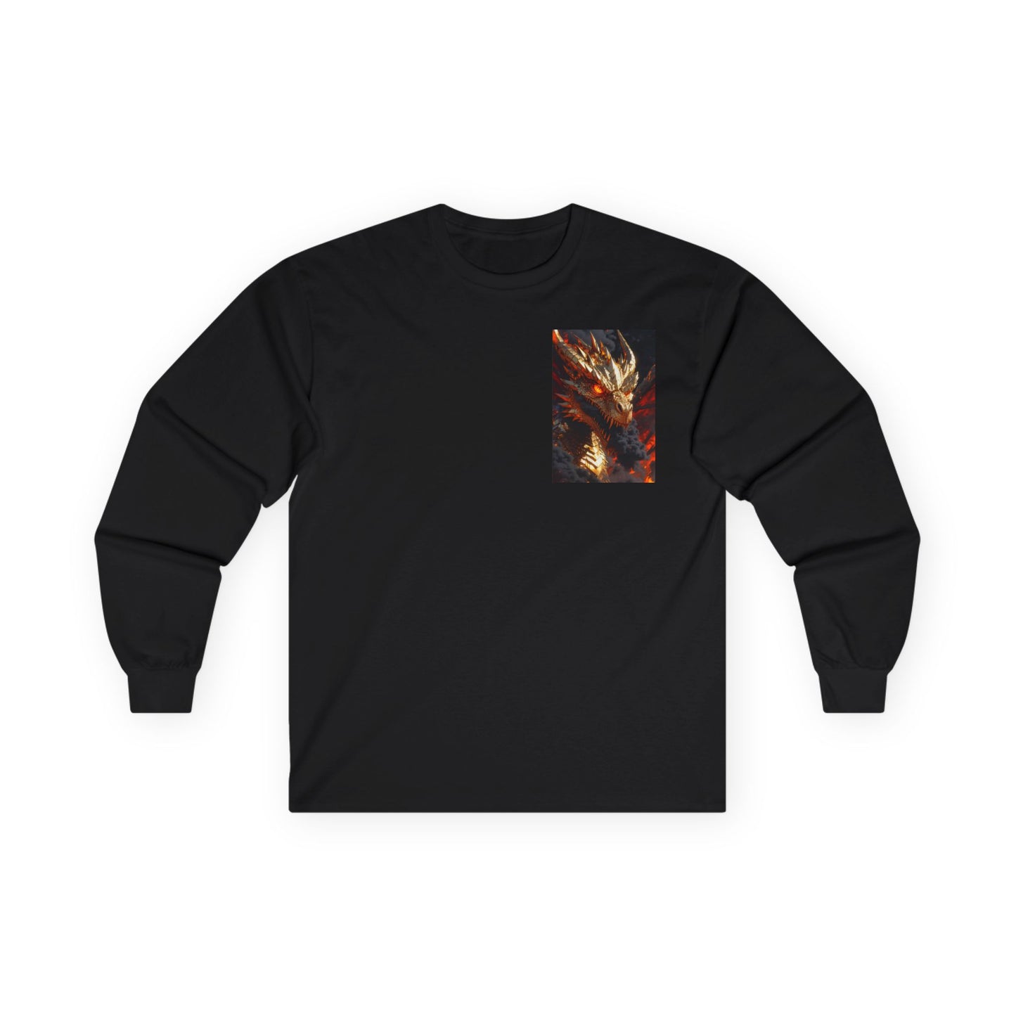 Dragon Flame Chest Graphic Long Sleeve Tee — Fiery Fantasy Shirt