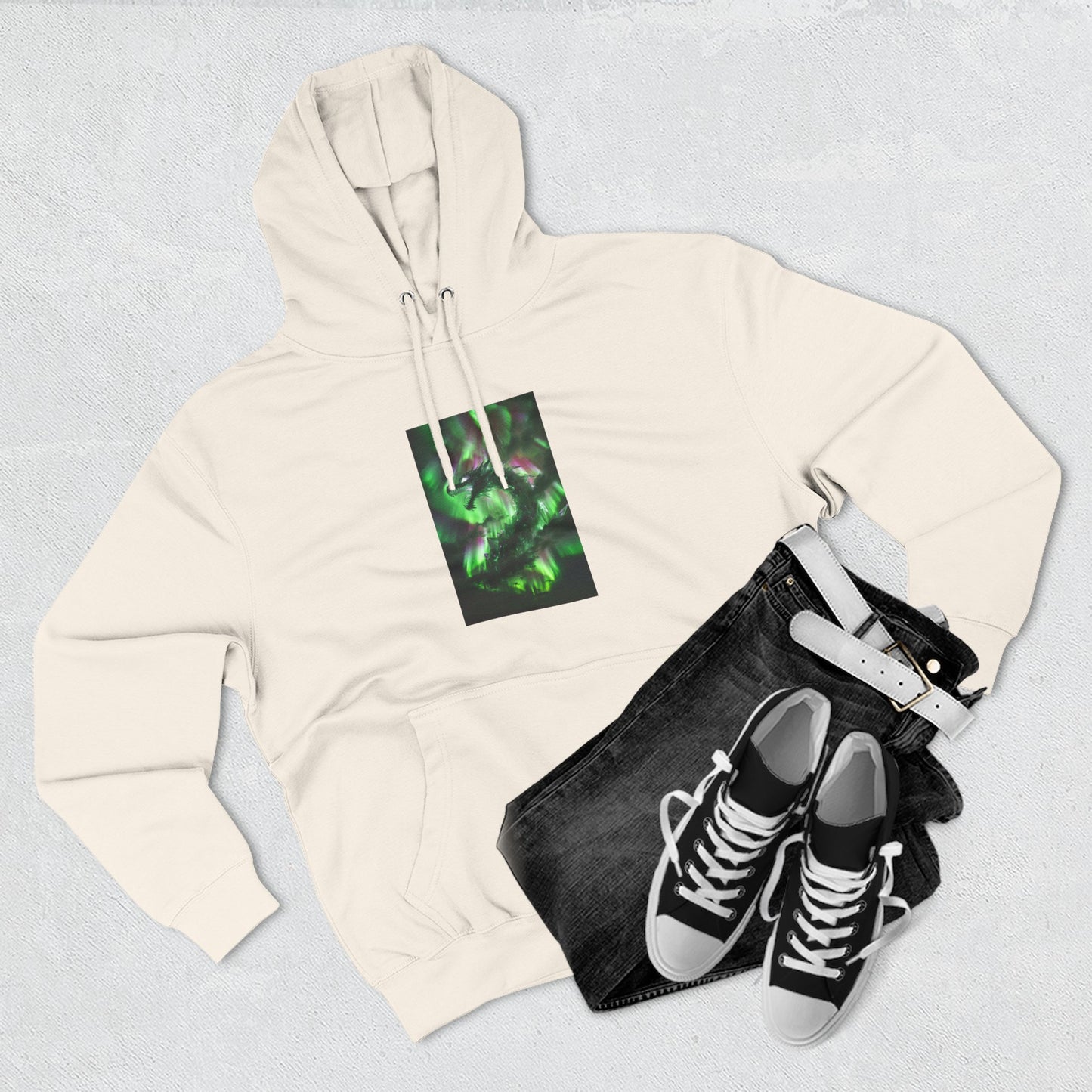 Green Nebula Abstract Hoodie — Aurora Swirl Fleece Pullover