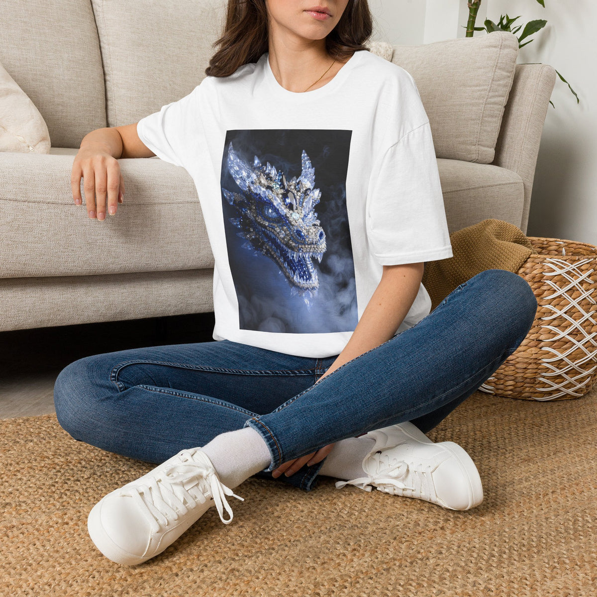 A Crystal Dragon Portrait T-Shirt — Mystical Blue Dragon Art Tee
