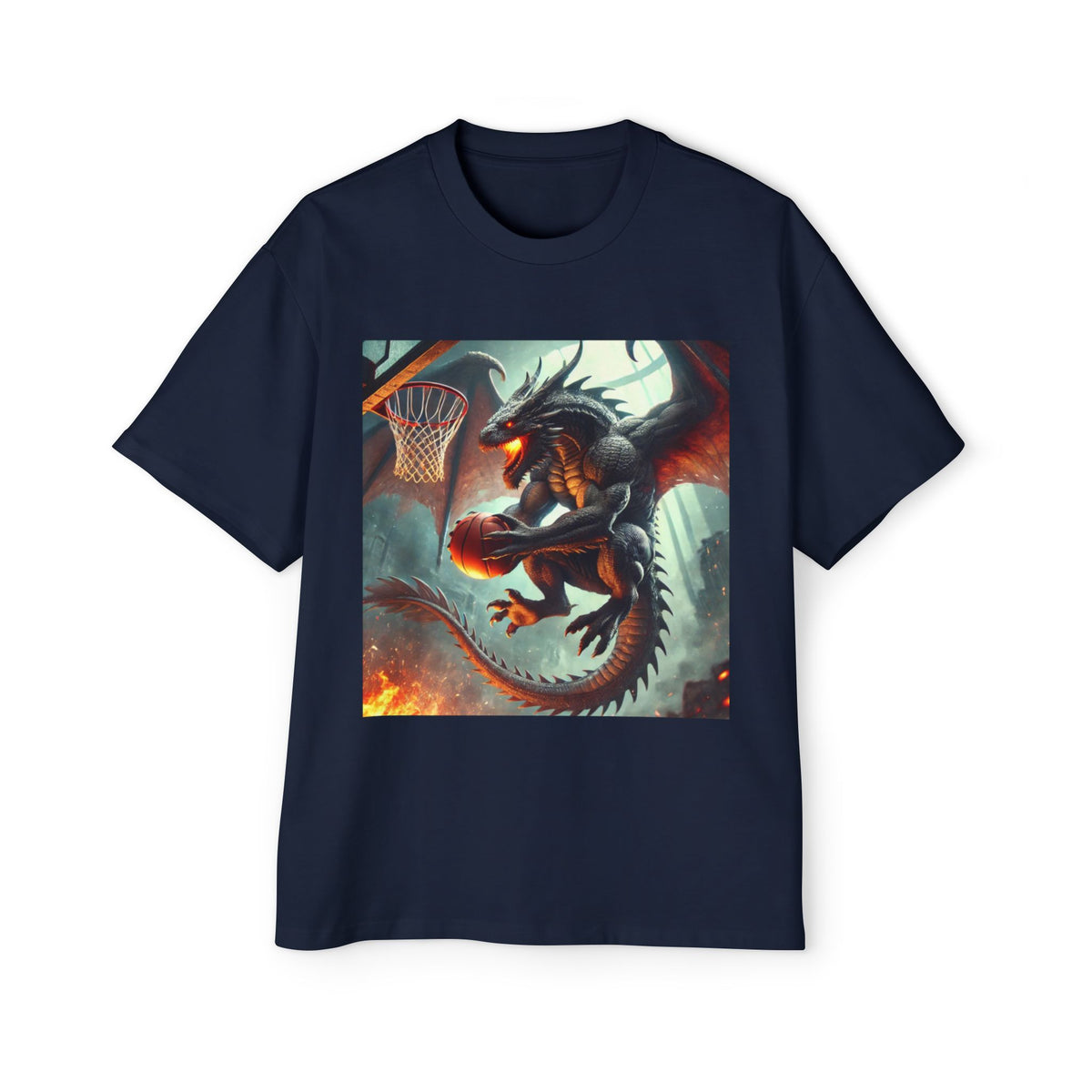 A Men's Fantasy Dragon Basketball Tee - Oversized Graphic Shirt, Streetwear Style, Casual Outfit, Gift for Him, Unique Art Tee