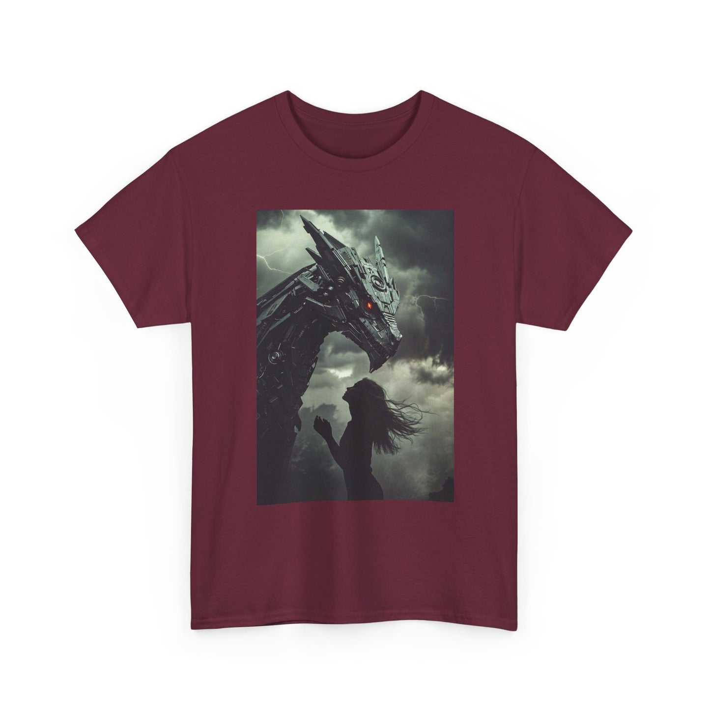 Dragon & Girl Fantasy T-Shirt — Dark Mythical Art Tee